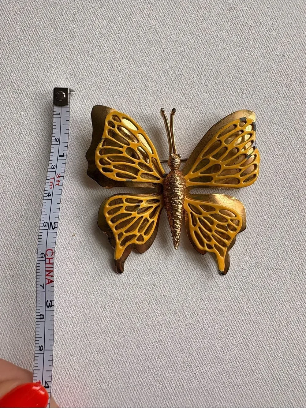 Vintage Gold & Yellow Butterfly Brooch Pin Retro Nature Jewelry Statement Pin